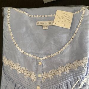 Eileen West Lavender Flannel Nightgown with Lace Trim